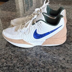 Nike Ja 2 White and Tan Shoes with Blue Accent size 10